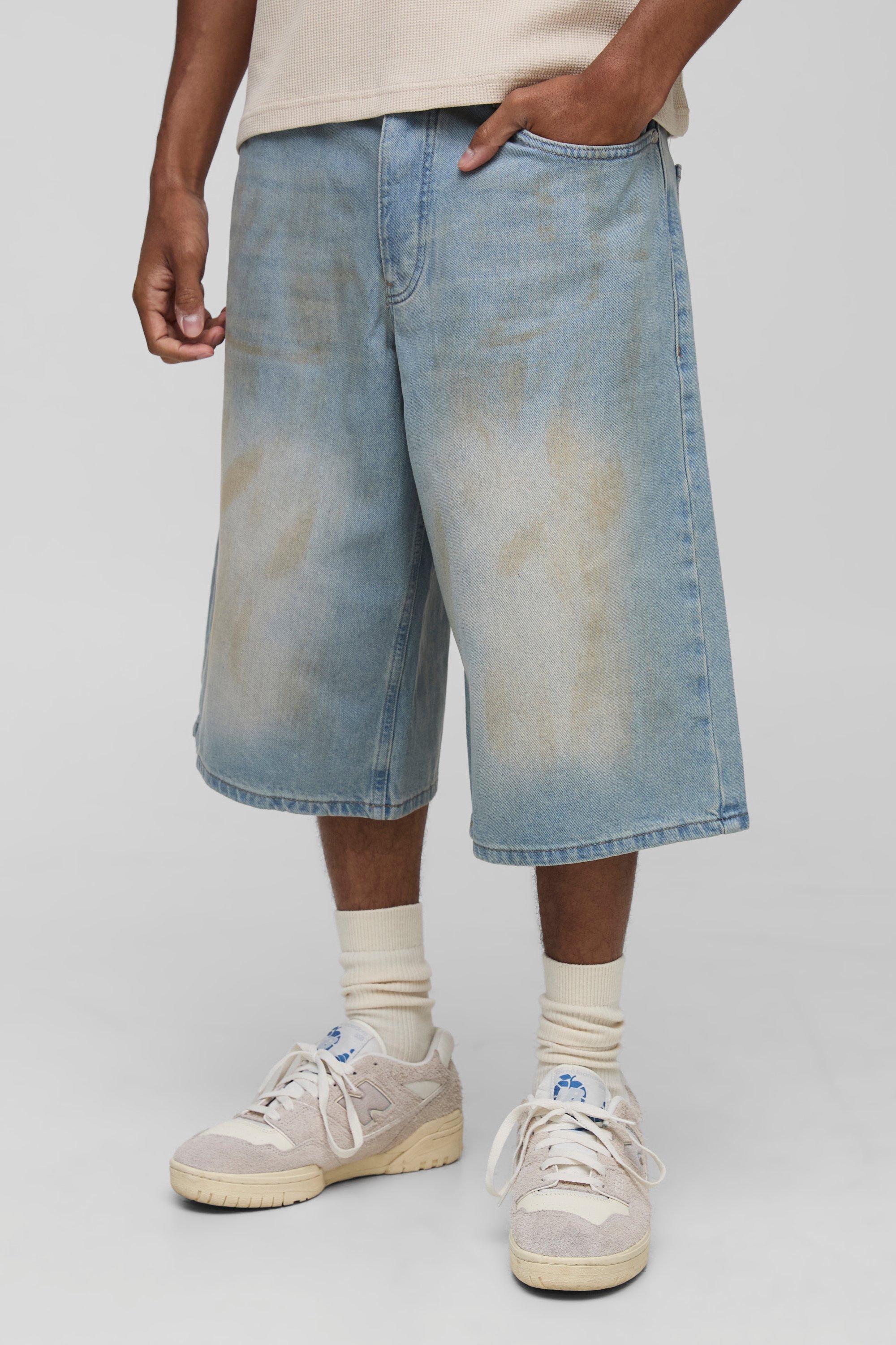 Longline Dirty Wash Denim Jorts | boohooMAN USA